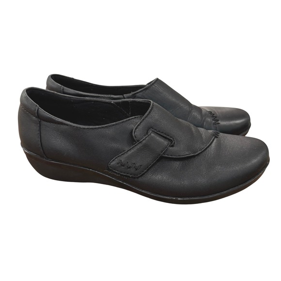 Clarks Collection Everlay Kara Loafers Comfort Black Leather Hook & Loop‎ 7.5 - Picture 1 of 11